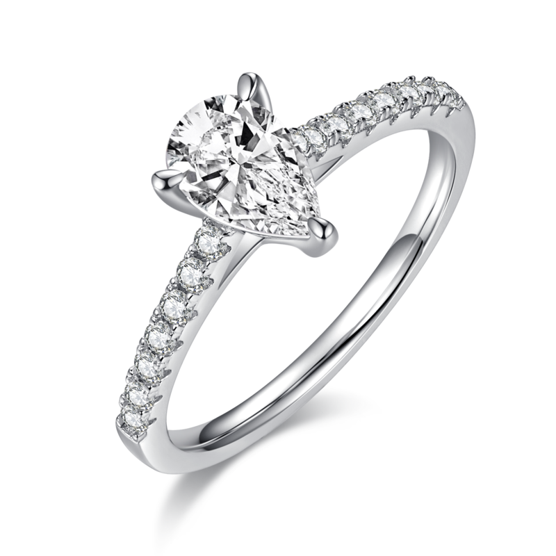 微镶梨形S925银镀白金MoissaniteWomen's Ring1.0ctD级
